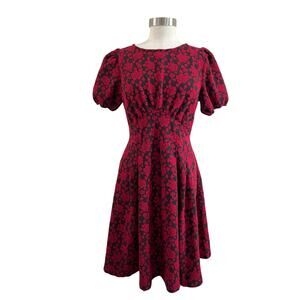 Unique Vintage Red Floral Fit Flare Dress Sz16 Retro Pinup Rockabilly Chic